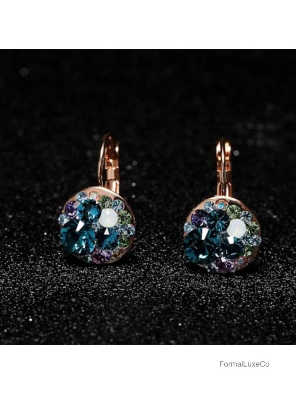 14K Gold Plated Crystal Leverback Dangle Hoop Earrings Hypoallergenic